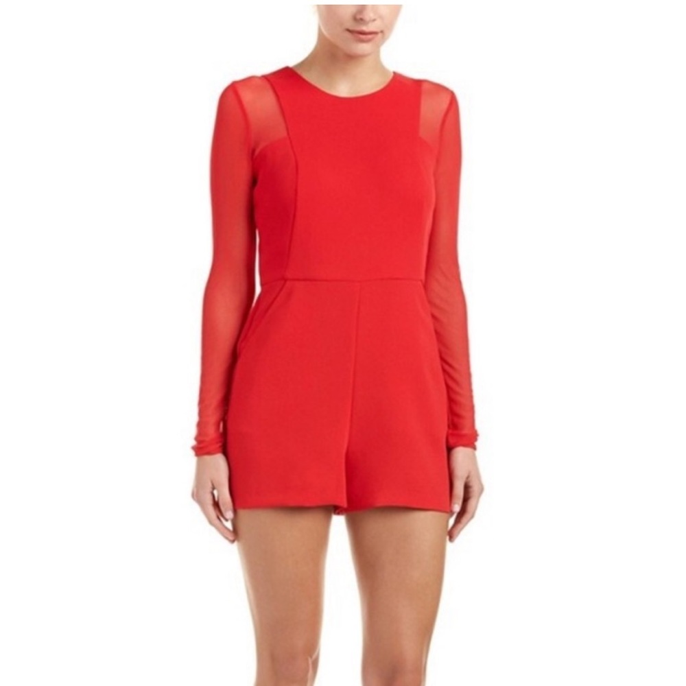 BCBGeneration Red Chiffon-trimmed Romper